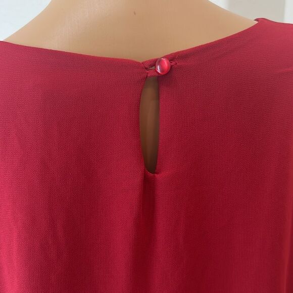 BFA Classics Dress Red Maxi Short Sleeve Slimming Lined Keyhole Button Neck - Picture 7 of 9